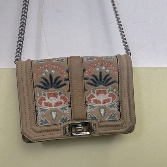 Rebecca Minkhoff Love Embroidered Floral Bag Nubuck Leather Crossbody Shoulder - Picture 3 of 16